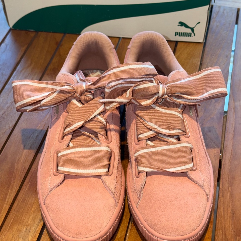 Puma Women's Pink Satin Ribbon Suede Sneakers